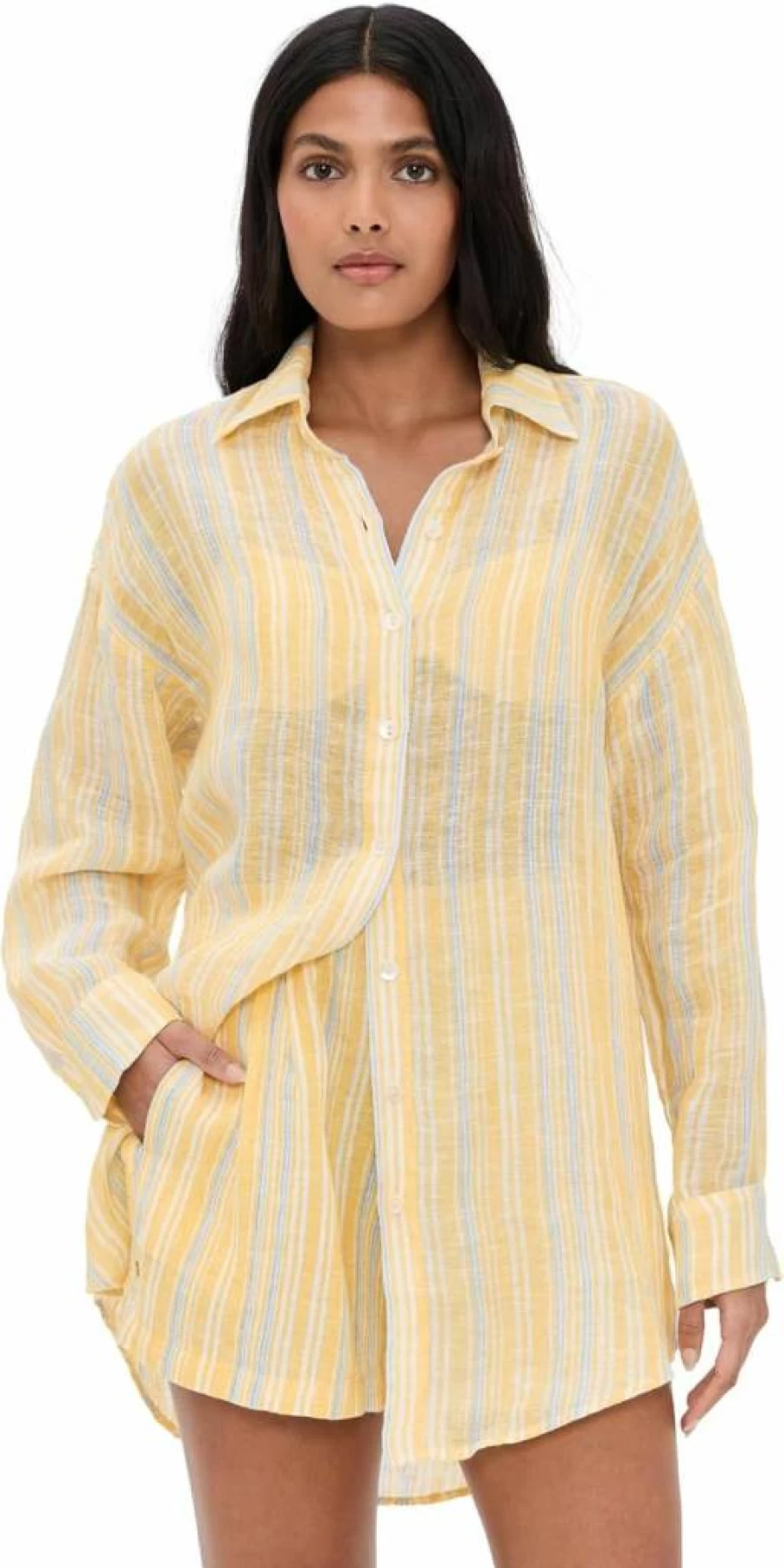 Vitamin A Women's Playa Boyfriend Shirt - Relaxed Fit Linen Beach Top