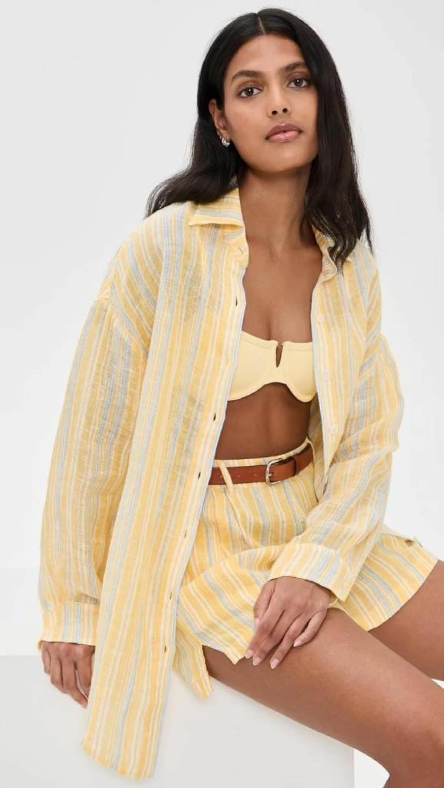 Vitamin A Women's Playa Boyfriend Shirt - Relaxed Fit Linen Beach Top