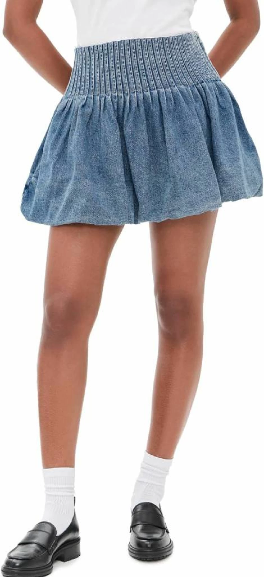 Sea Women's Olive Denim Bubble Hem Mini Skirt - High Waist A-Line Vintage Style