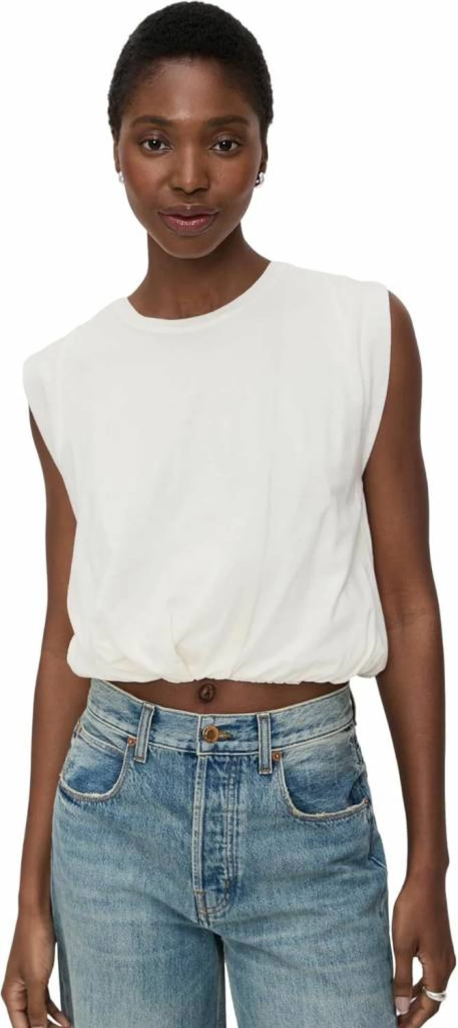Good American Women's Cotton Muscle Tee - Soft Relaxed Fit Short Sleeve Top