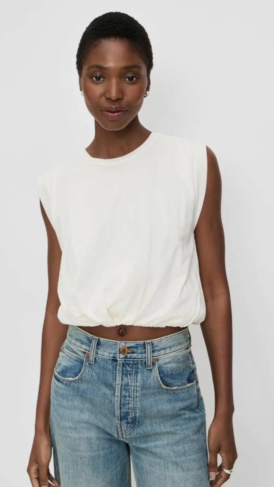Good American Women's Cotton Muscle Tee - Soft Relaxed Fit Short Sleeve Top