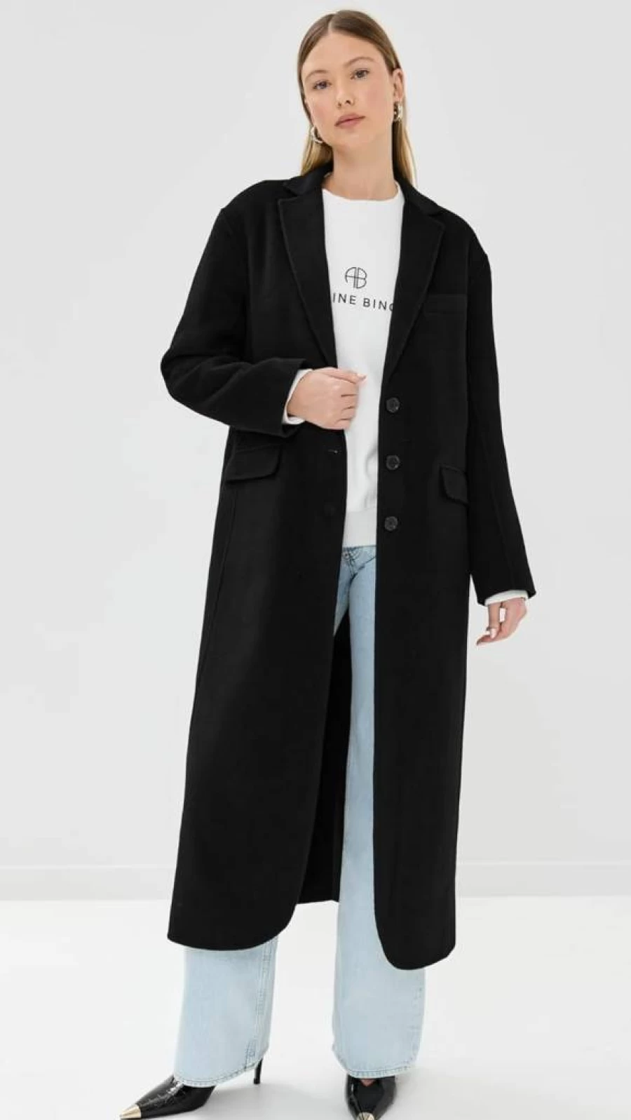 ANINE BING Women's Quinn Coat - Premium Wool Blend Trench Coat for Women