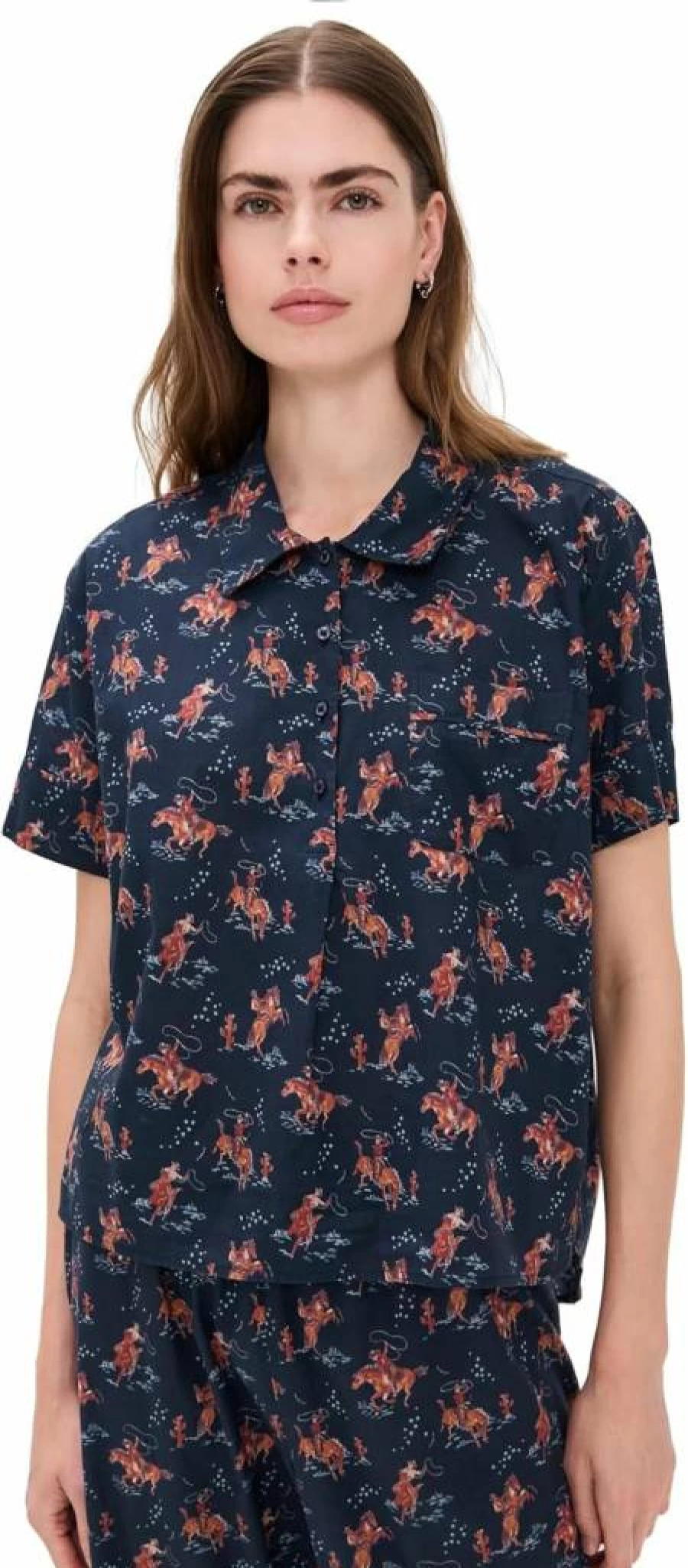 THE GREAT Women's Short Sleeve Pajama Shirt - Comfortable Sleepwear & Lounge Top