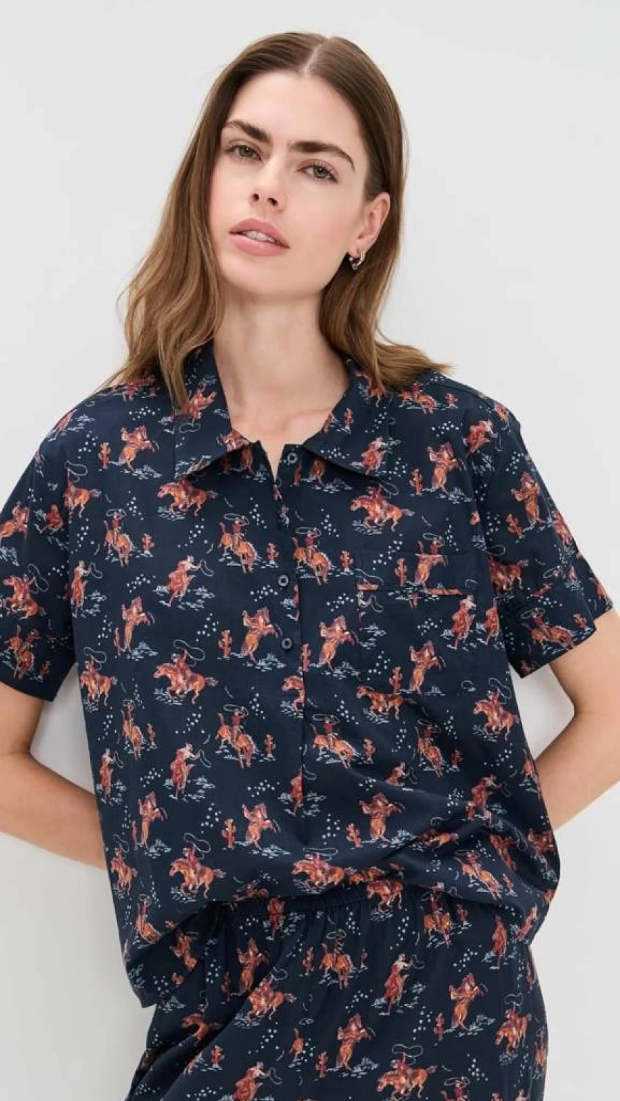 THE GREAT Women's Short Sleeve Pajama Shirt - Comfortable Sleepwear & Lounge Top
