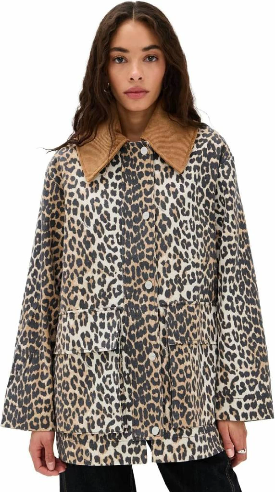 Ganni Women's Printed Canvas Midi Jacket - Stylish Floral Design Lightweight Spring Coat