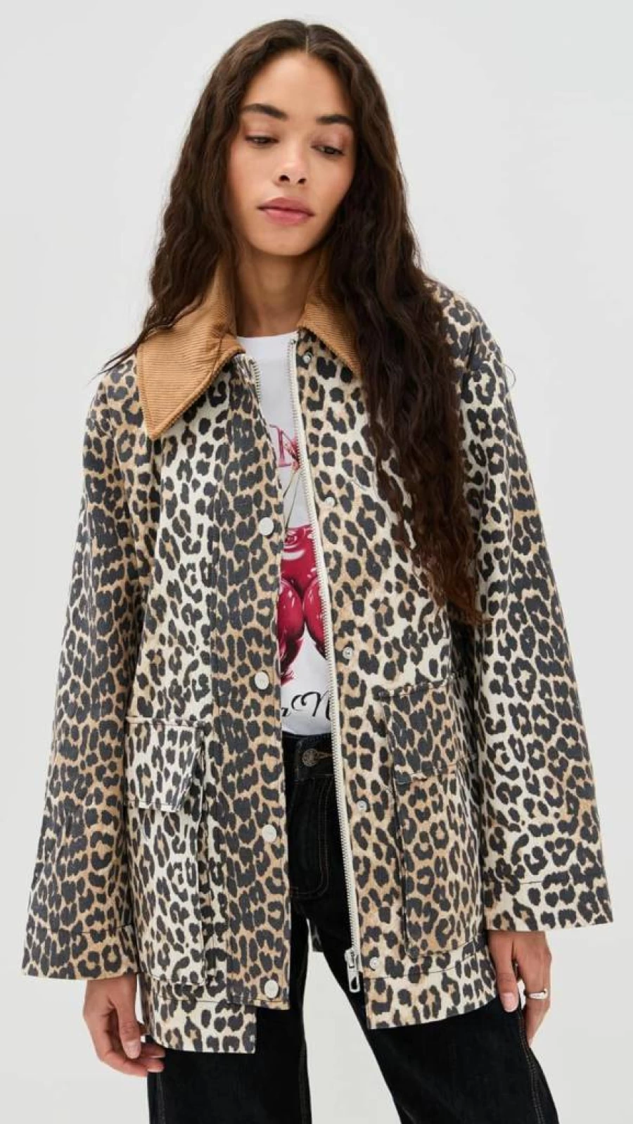 Ganni Women's Printed Canvas Midi Jacket - Stylish Floral Design Lightweight Spring Coat