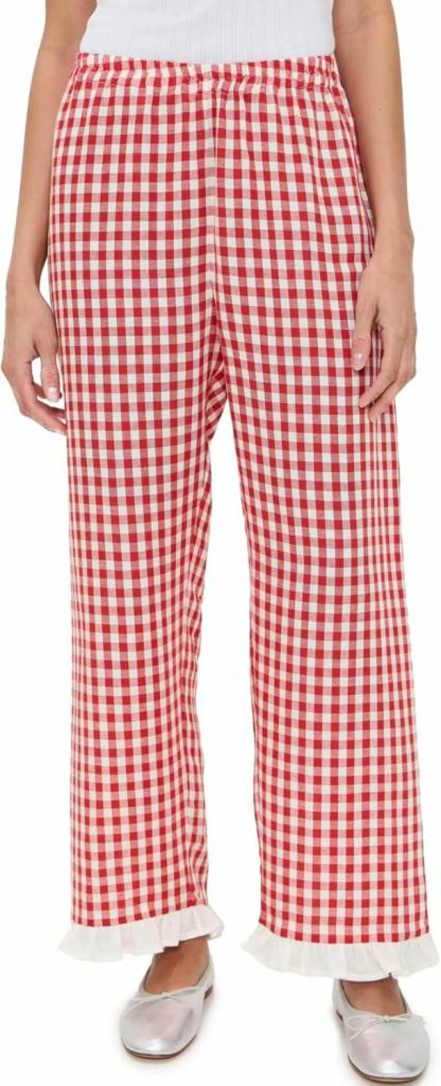 Sleeper Women's Red Vichy Linen Lounge Pants - Comfortable Puff Design