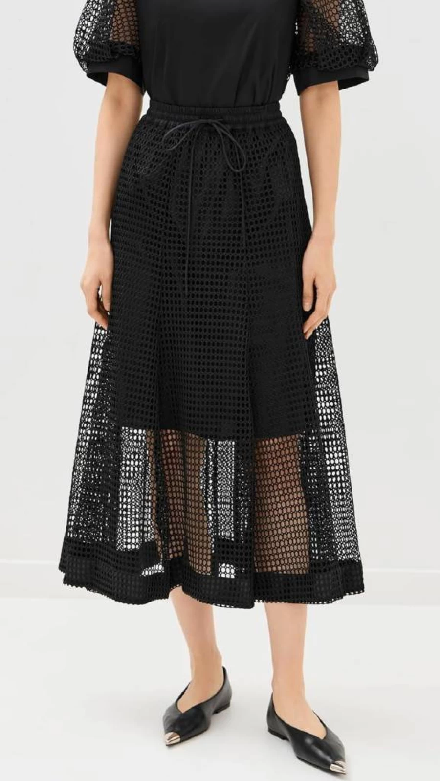 MEIMEIJ Women's Stretchy Elastic Waist Mesh Net Skirt - Fashionable Breathable Midi Skirt