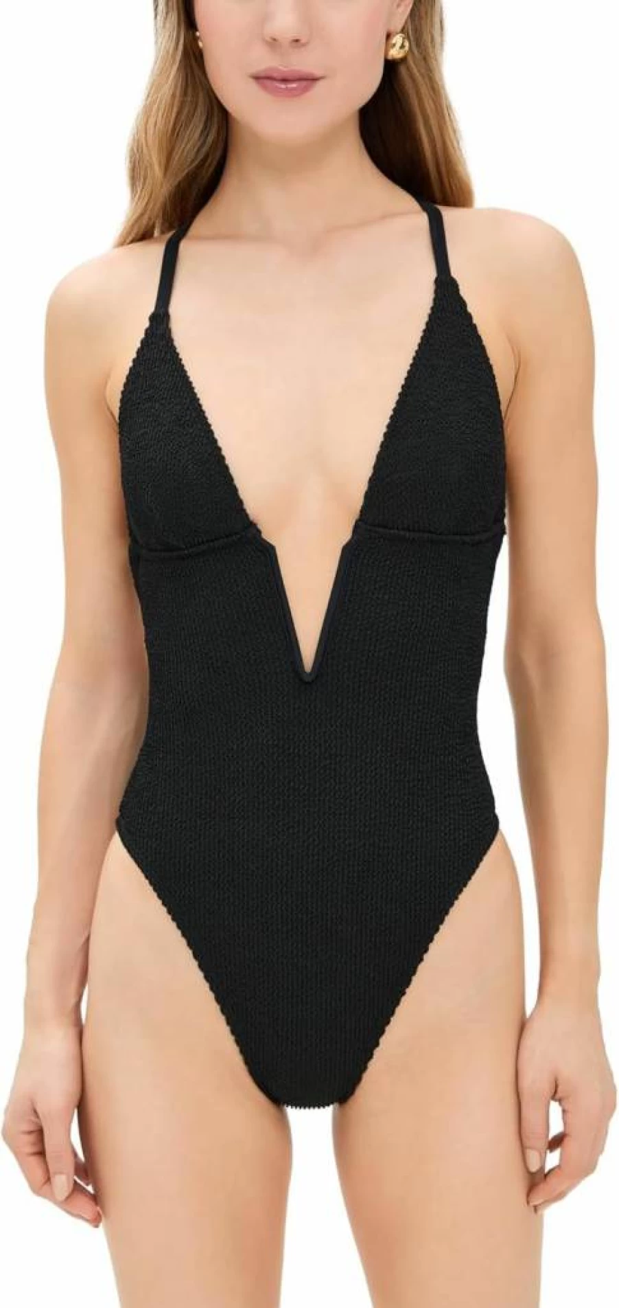 Good American Women's Always Fits Deep V Underwire One-Piece Swimsuit | Tummy Control Swimwear