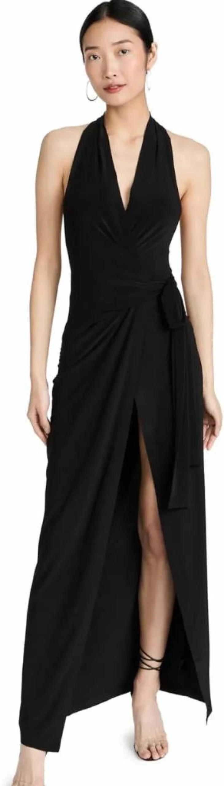Norma Kamali Women's Halter Neck Wrap Dress Elegant Straight Evening Gown
