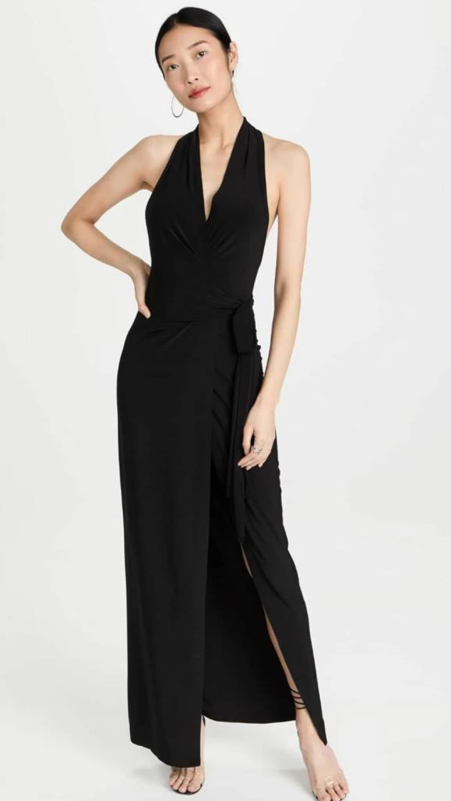 Norma Kamali Women's Halter Neck Wrap Dress Elegant Straight Evening Gown