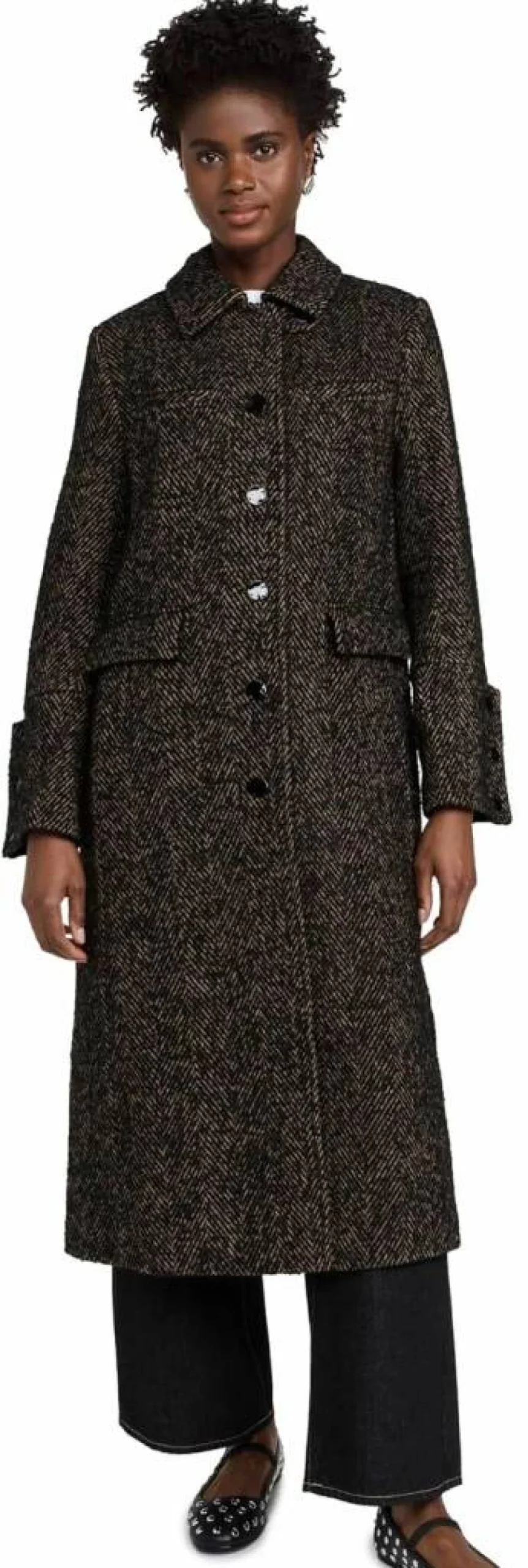 Ganni Women's Herringbone Wool Coat - Classic Winter Outerwear