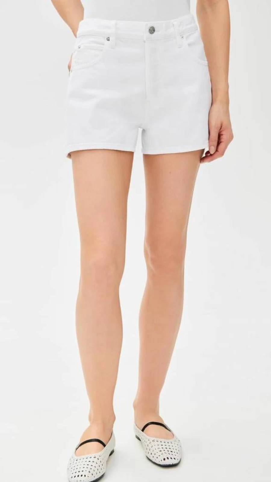 FRAME Women's The Hang High-Waisted Denim Shorts - Classic Fit Distressed Style