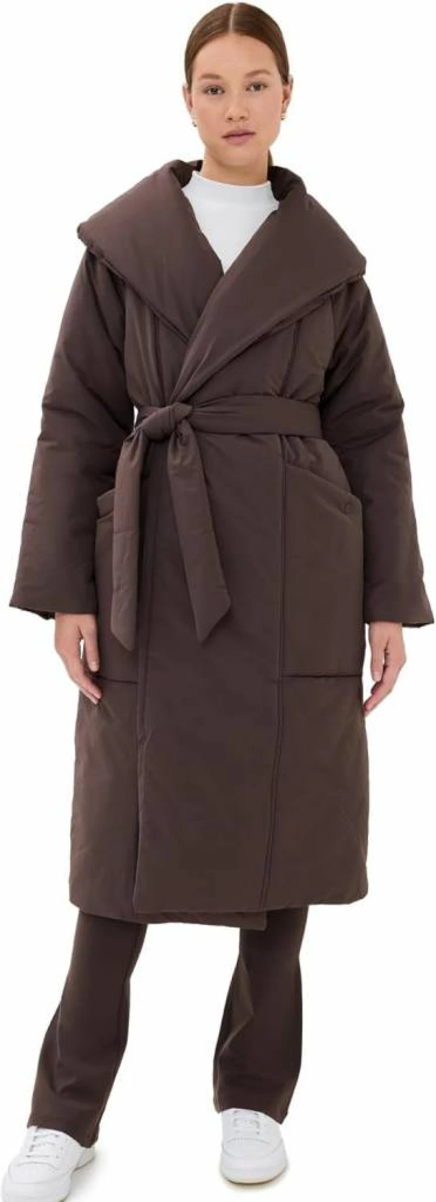 Varley Ana Long Wrap Puffer Coat for Women - Winter Warm Quilted Jacket