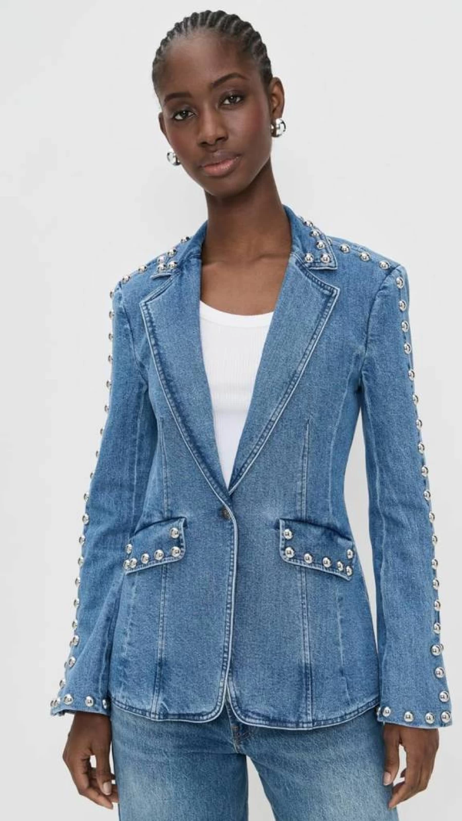 Cinq a Sept Women's Studded Denim Jacket - Milly Embellished Denim Jacket for Women