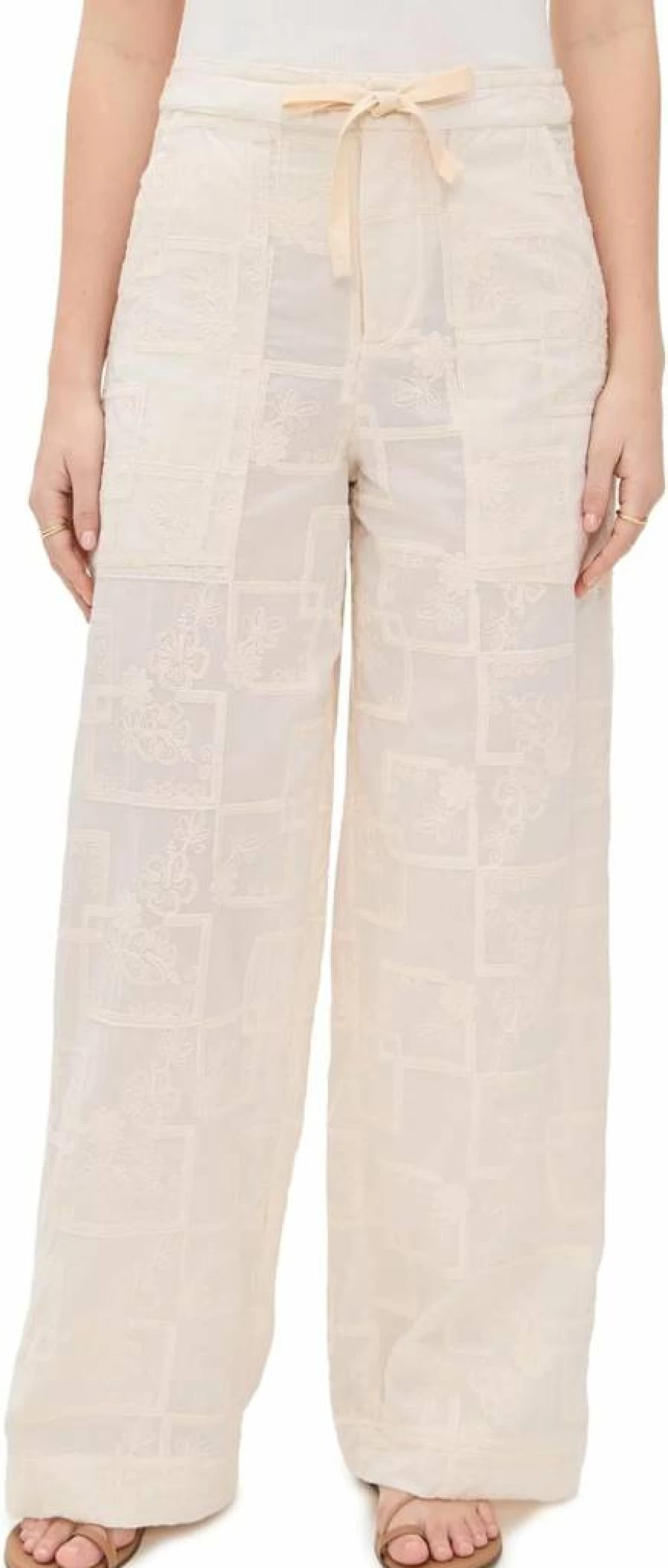 AGUA BENDITA Women's Caroline Meraki High-Waisted Flowy Pants for Summer