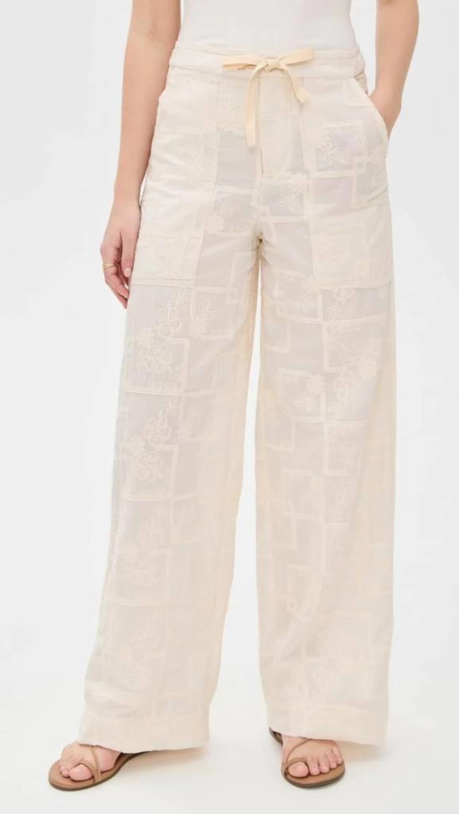 AGUA BENDITA Women's Caroline Meraki High-Waisted Flowy Pants for Summer