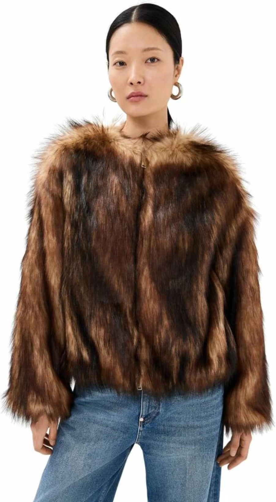 HALFBOY Women's Eco-Friendly Faux Fur Short Coat - Sustainable Vegan Winter Jacket