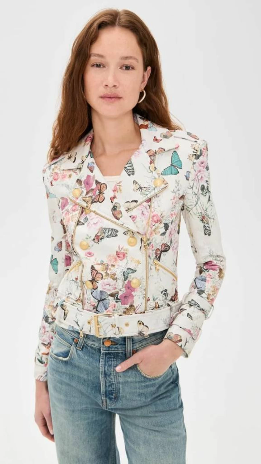 L'AGENCE Women's Billie Leather Jacket with Belt - Stylish Belted Jacket for Women