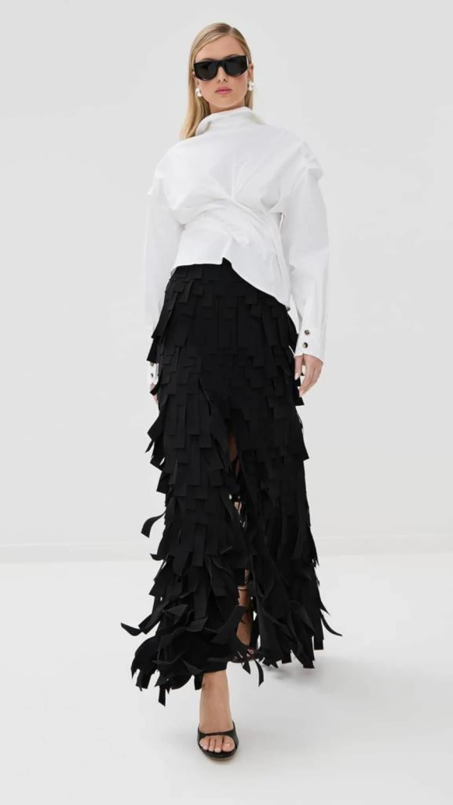 A.W.A.K.E. Mode Women's Multi-Layered Rectangle Skirt - Trendy Geometric Print High Waist Fashion