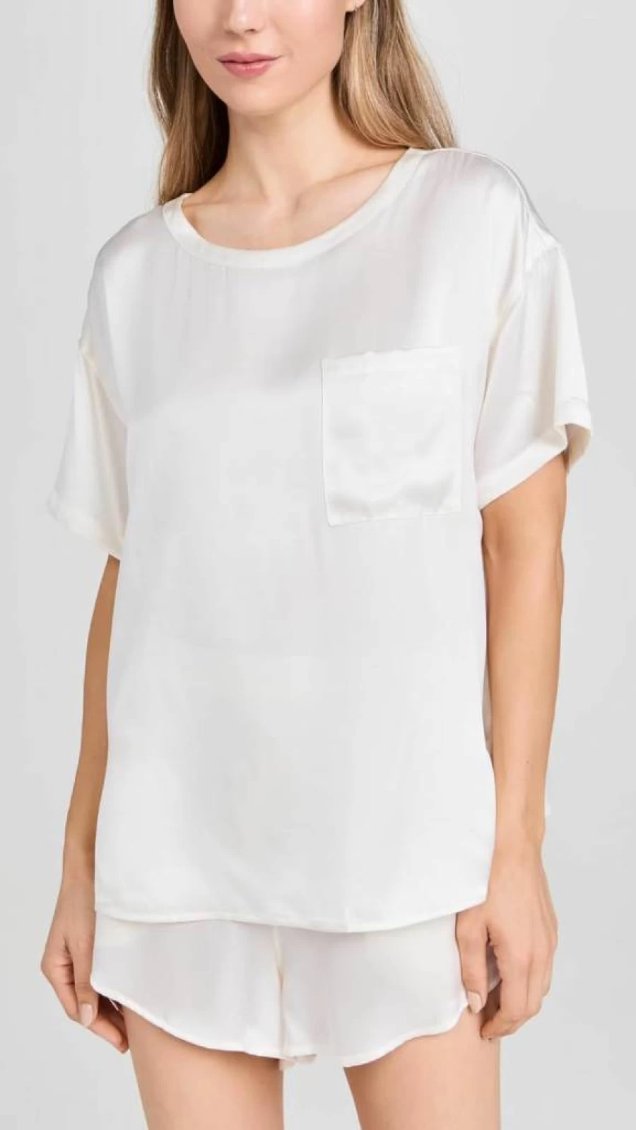 Lunya Washable Silk Sleepwear Set for Women - Short Sleeve Tee & Shorts