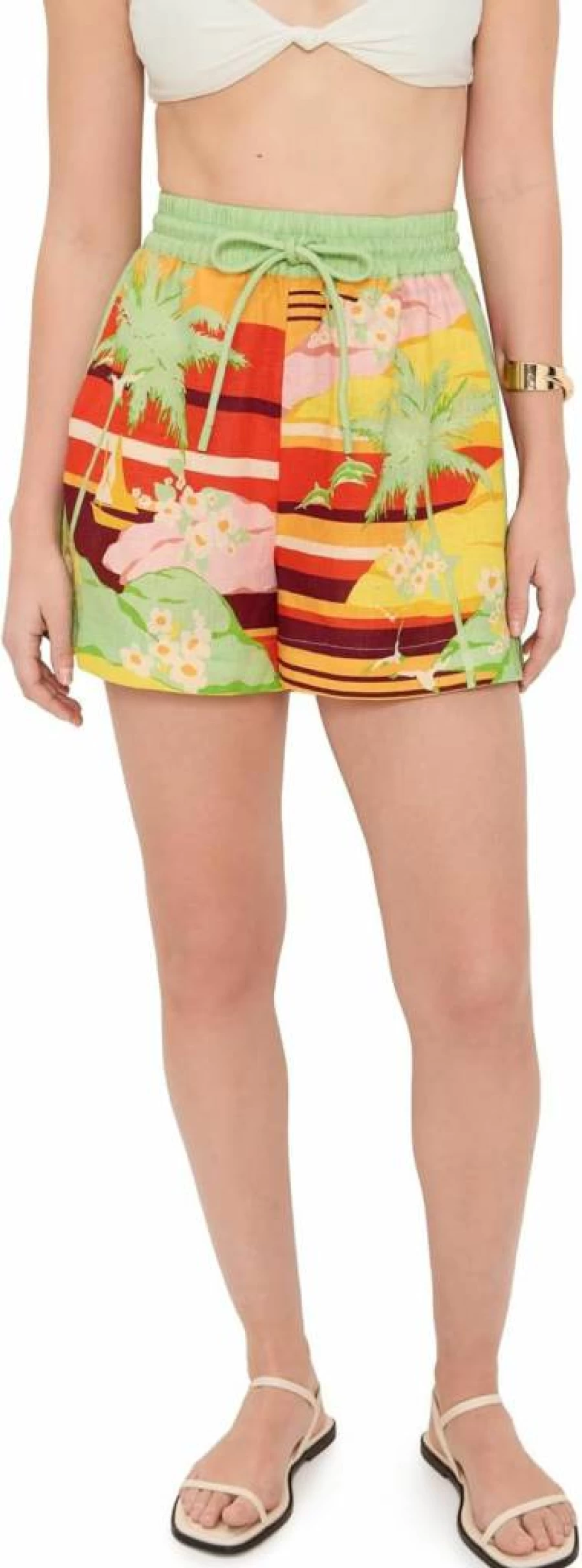 Alemais Women's Palm Island Printed Shorts - Tropical Summer Beach Shorts