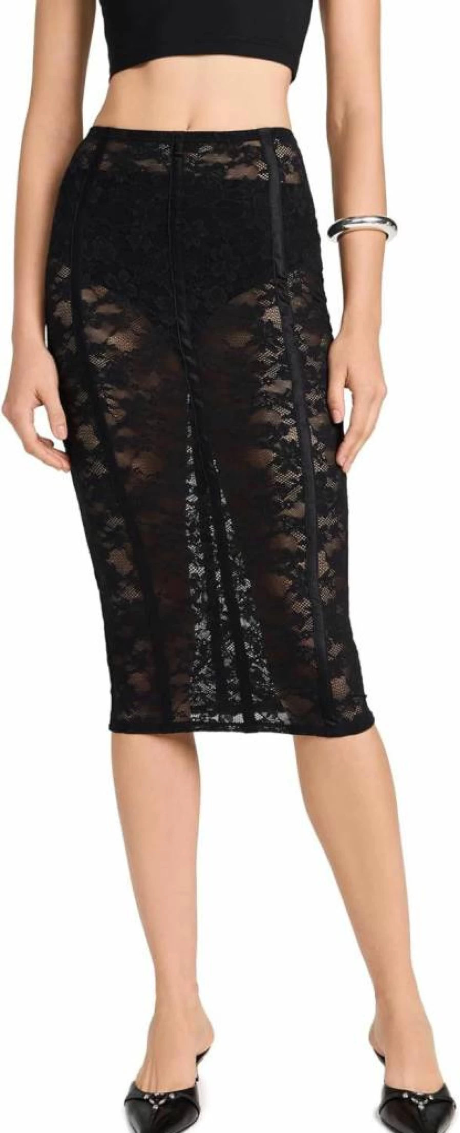 Fleur du Mal Women's Stretch Lace Pencil Skirt - Elegant Feminine Fit