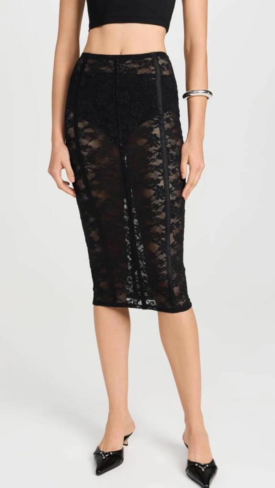 Fleur du Mal Women's Stretch Lace Pencil Skirt - Elegant Feminine Fit