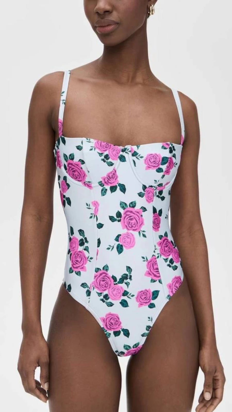 Good American Women's Square Neck Satin One-Piece Swimsuit for Swimwear and Beach