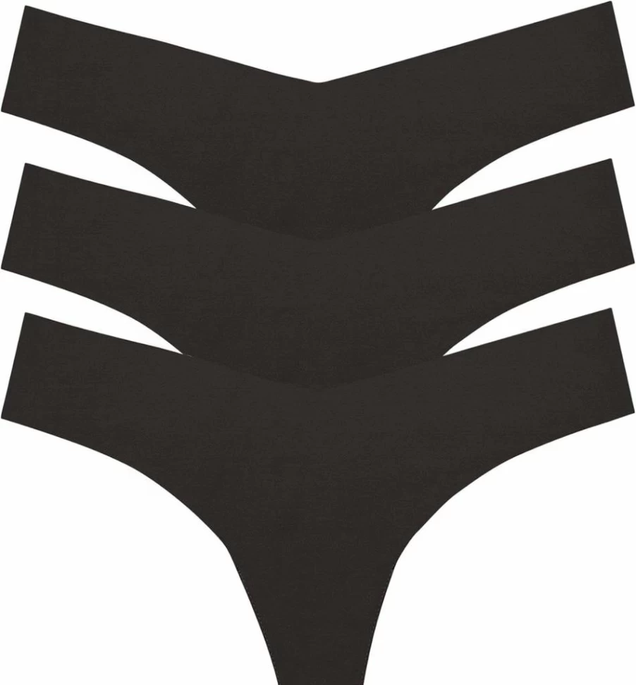Commando Classic Seamless Thong 3-Pack - No Show Underwear with Lay-Flat Edges, Machine Washable Comfort Thongs