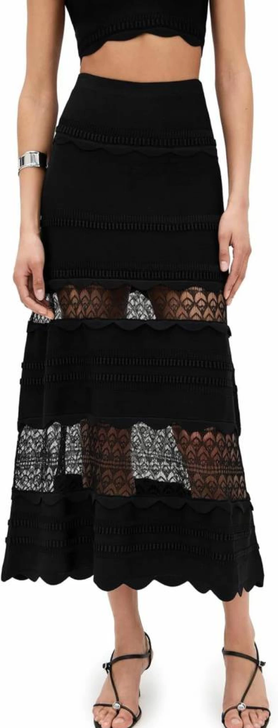 ALEXIS Women's Jeannie High-Waisted Flowy Midi Skirt - Elegant Casual Stretch Fabric A-Line Design