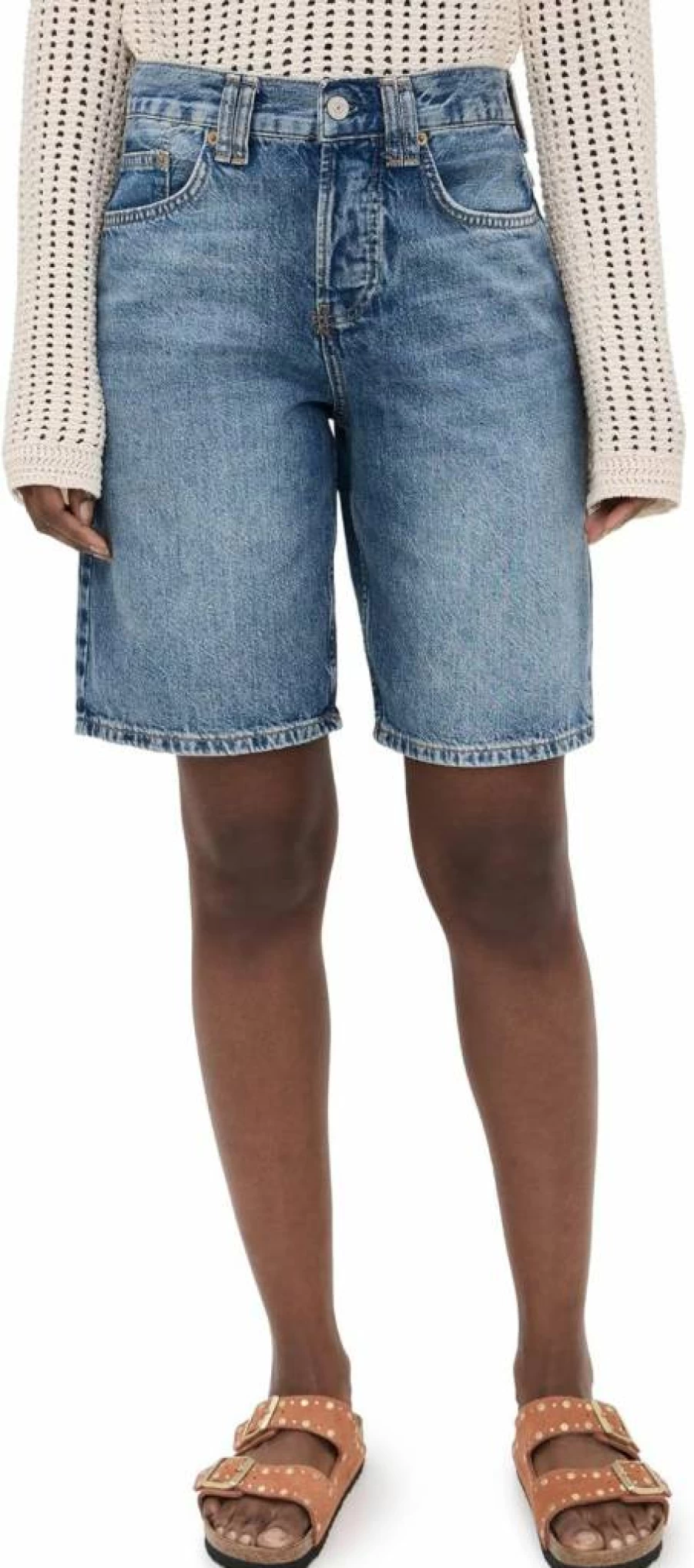Free Women's Montana Denim Shorts by Free People - High Waisted Vintage Style Distressed Cutoff Denim Shorts for Women