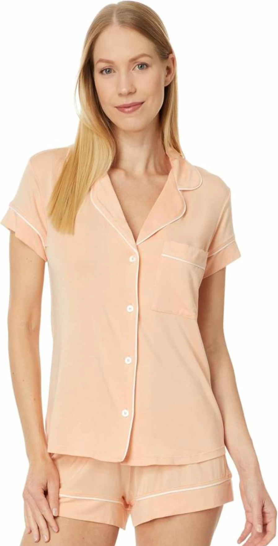 Eberjey Gisele Women's Pajama Set - Soft Short Sleeve Button-Down Top with Pocket & Comfortable Elastic Waist Shorts