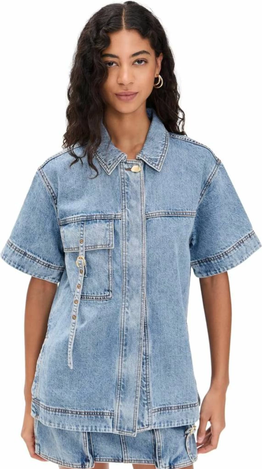 Aje Women's Juno Denim Shirt - Classic Blue Denim Top for Women