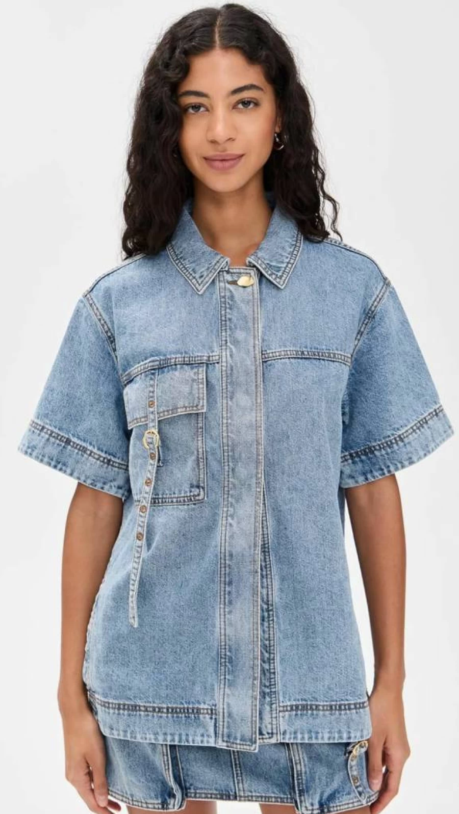 Aje Women's Juno Denim Shirt - Classic Blue Denim Top for Women
