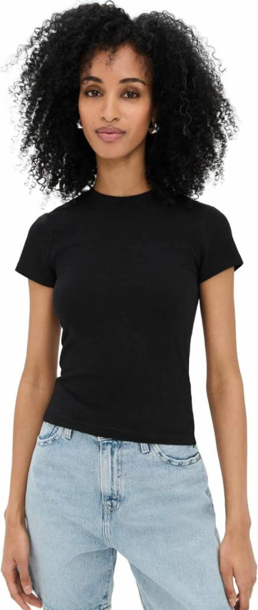 Good American Women's Black Baby Tee - Soft Cotton T-Shirt, Size M
