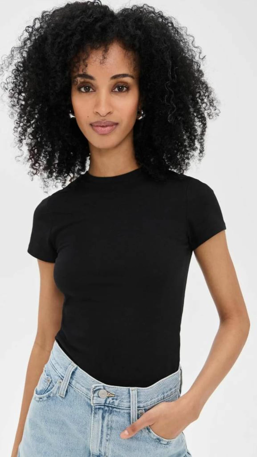 Good American Women's Black Baby Tee - Soft Cotton T-Shirt, Size M