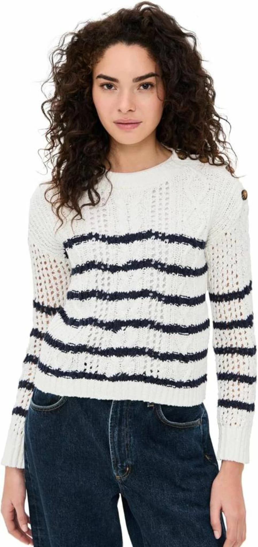 Stateside Women's Striped Long Sleeve Crewneck Sweater - Cozy Casual Knit Top