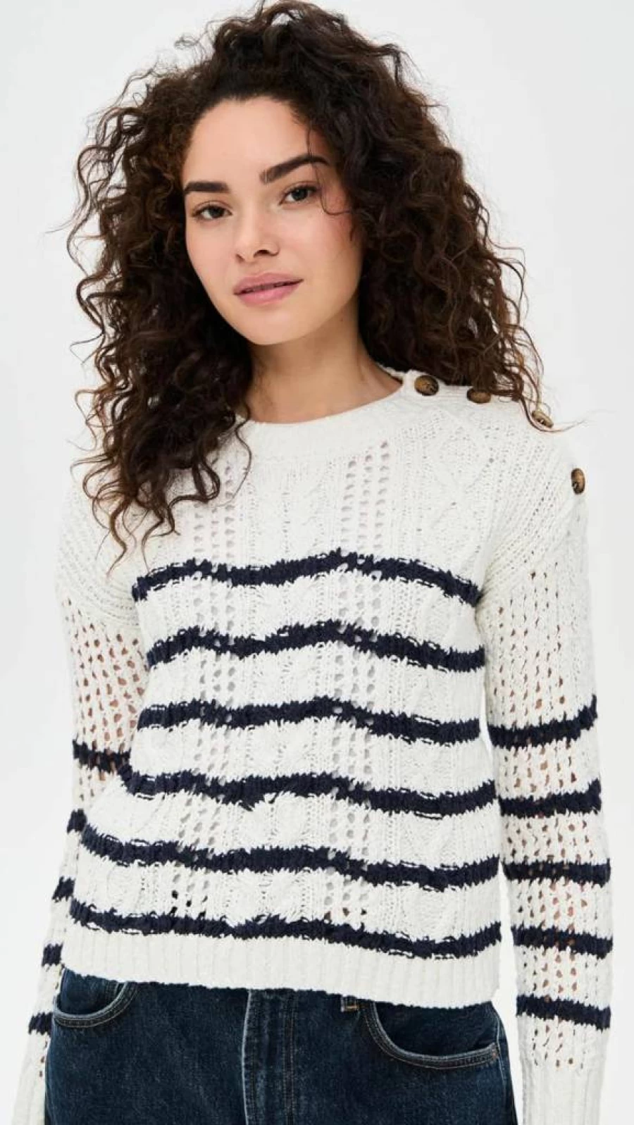 Stateside Women's Striped Long Sleeve Crewneck Sweater - Cozy Casual Knit Top