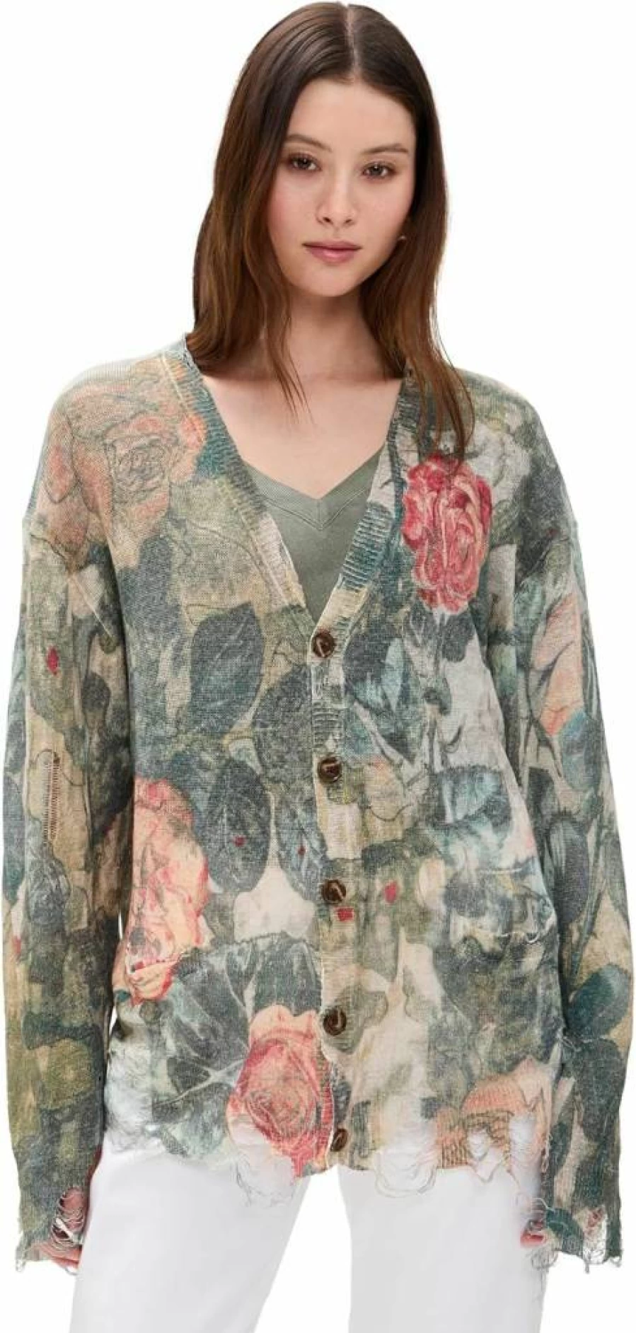 R13 Women's Oversized Boyfriend Cardigan - Soft Knit Open Front Sweater