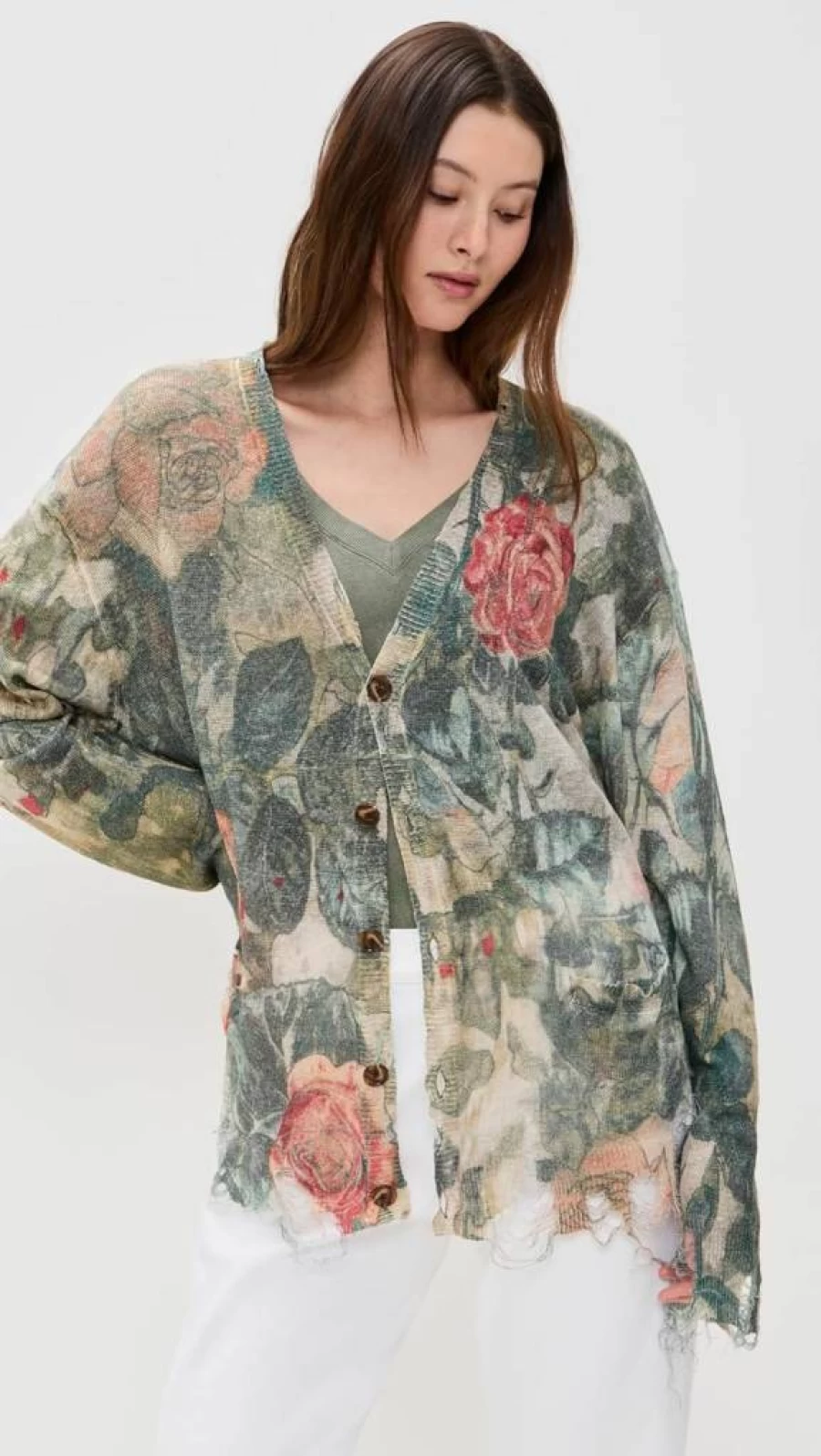 R13 Women's Oversized Boyfriend Cardigan - Soft Knit Open Front Sweater