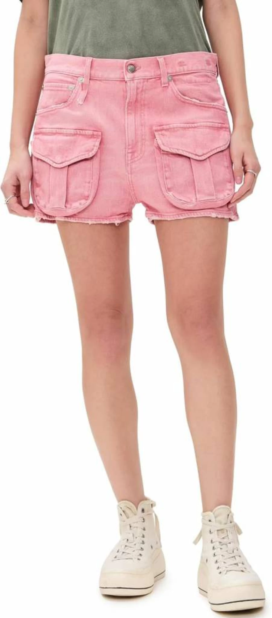 R13 Women's Distressed Denim Shorts with Multiple Pockets - High Waisted Vintage Style
