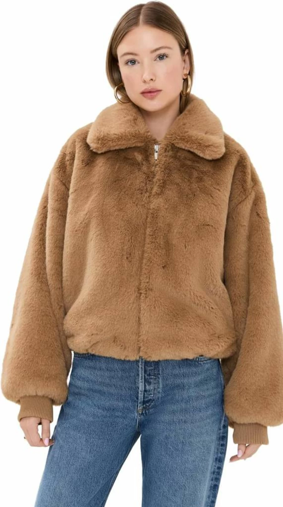 Good American Women's Faux Fur Coat with Collar - Winter Fashion Outerwear