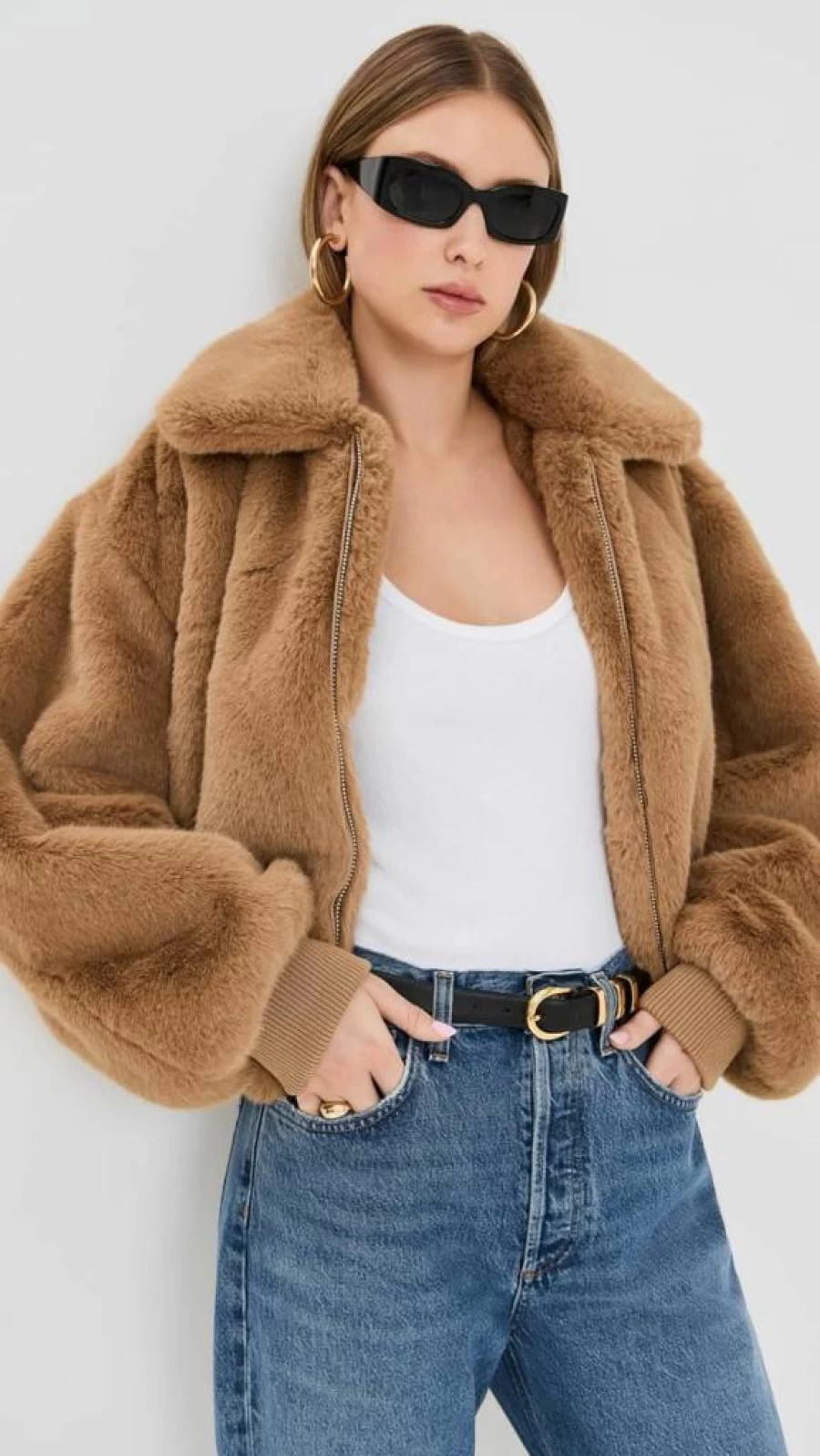 Good American Women's Faux Fur Coat with Collar - Winter Fashion Outerwear