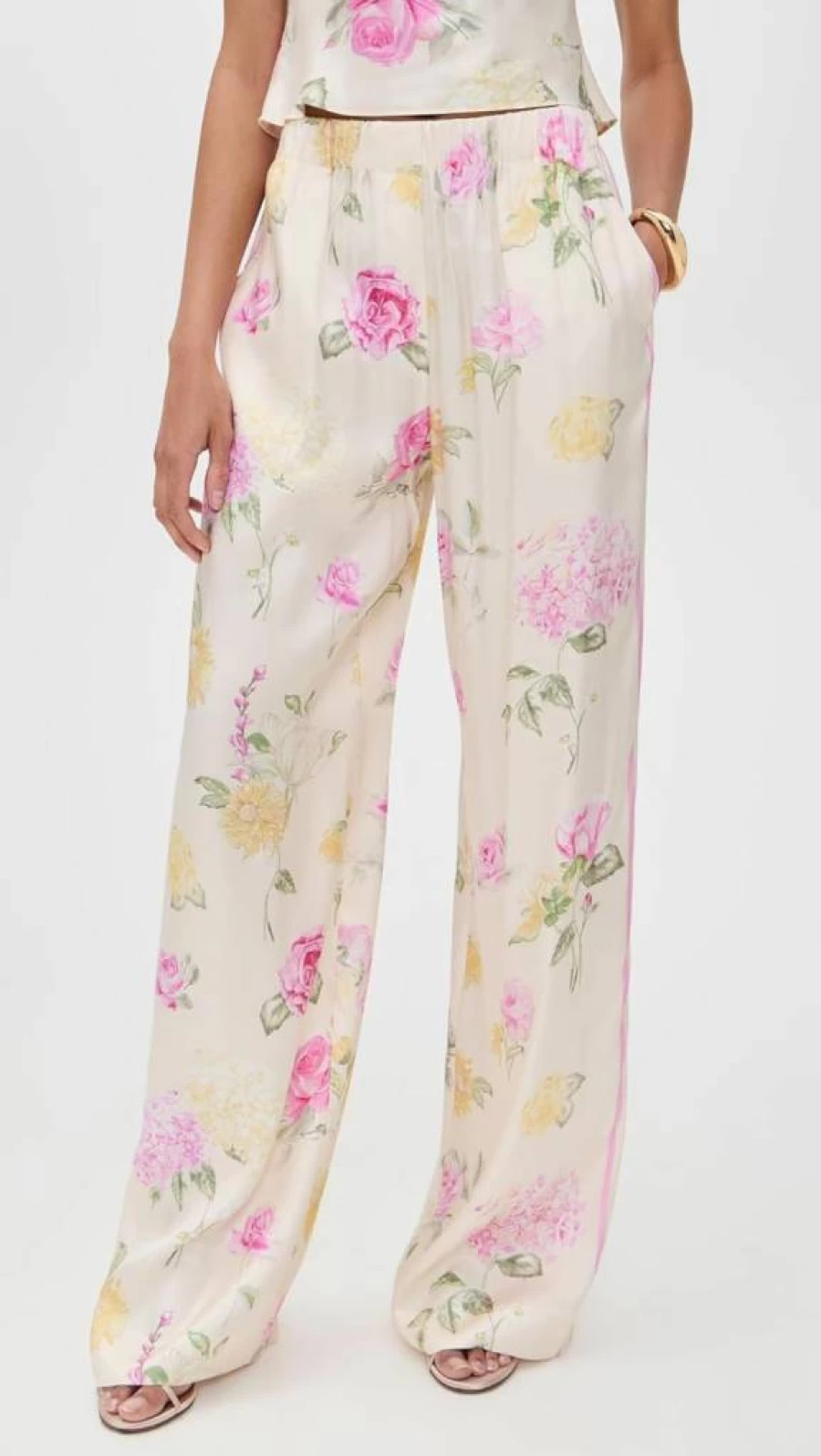 LOVESHACKFANCY Women's Helia Pants - Floral Print High-Waisted Wide Leg Trousers