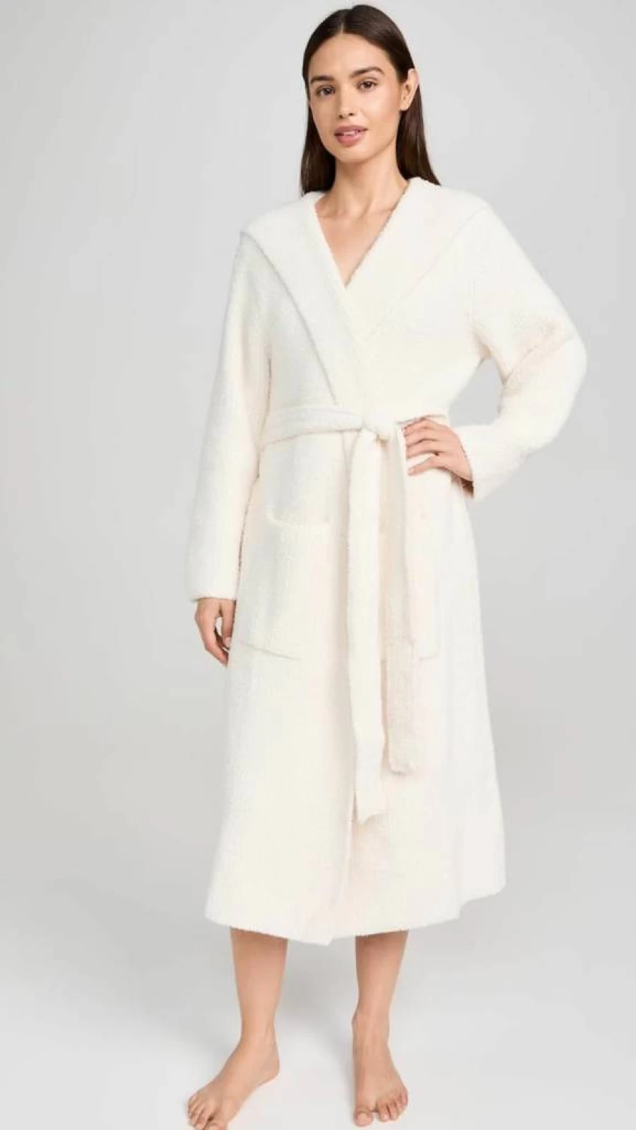 Barefoot Dreams Cozychic Ribbed Hooded Robe - Luxe Soft Lounge Robe for Women