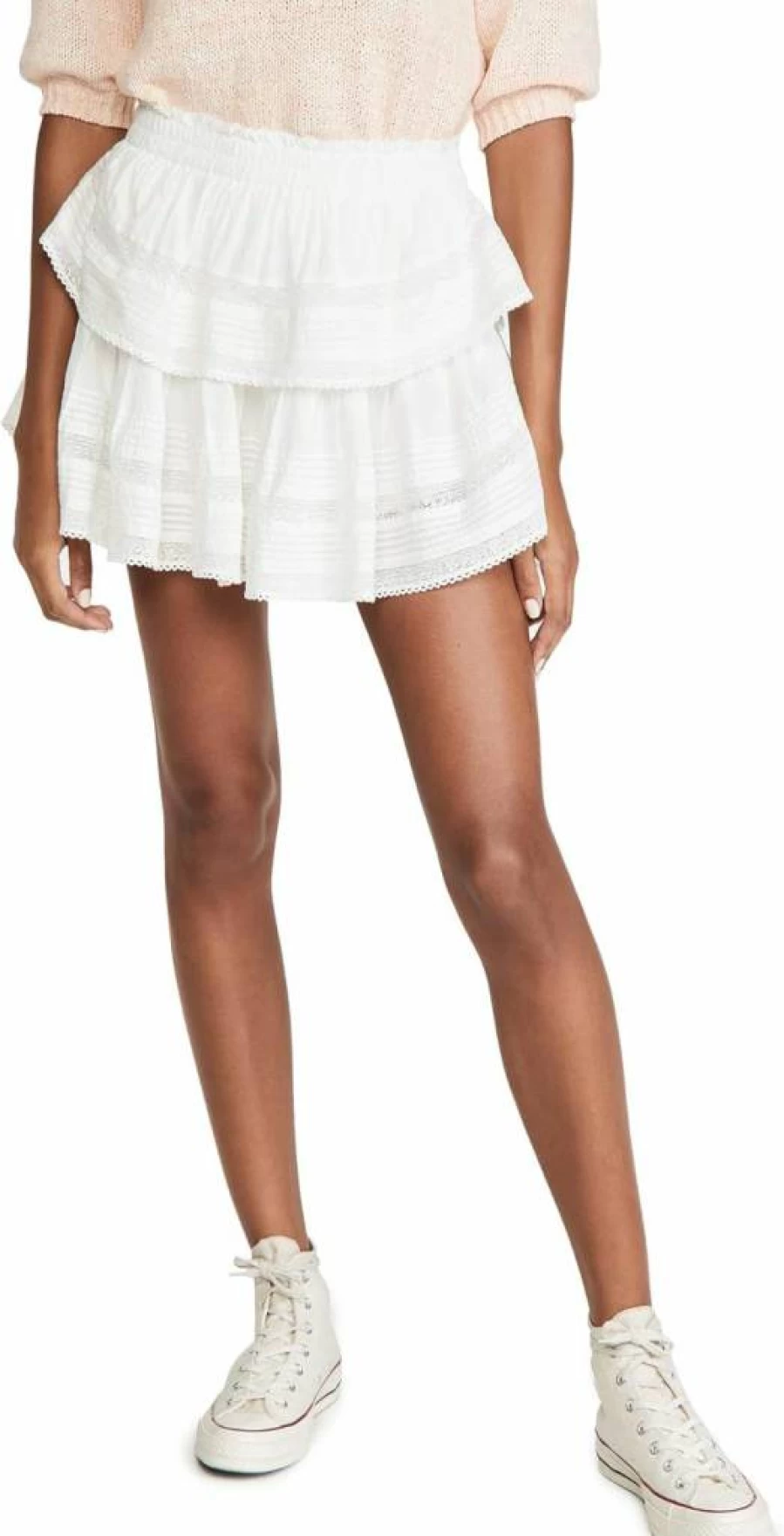 LOVESHACKFANCY Women's Ruffle Mini Skirt | Floral Print A-Line Denim Skirt with High Waist