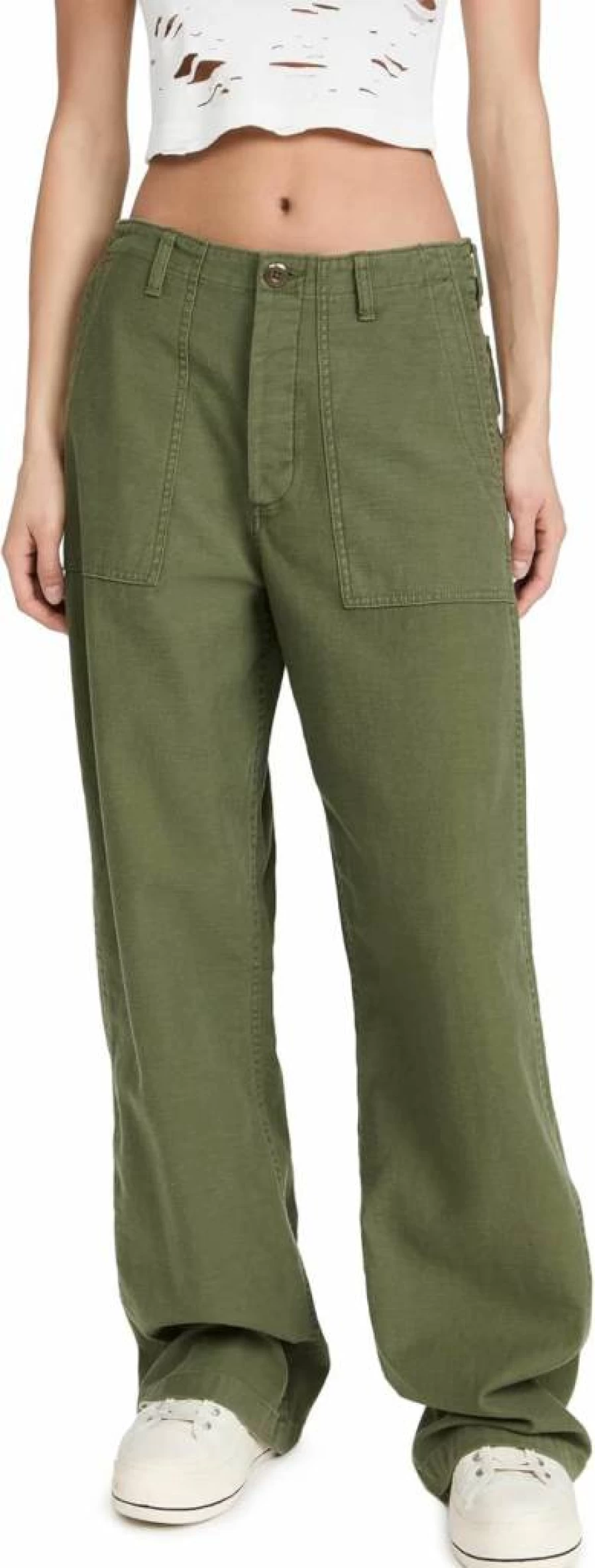 R13 Women's High-Waisted Wide Leg Utility Pants - Stylish Cargo Trousers with Pockets