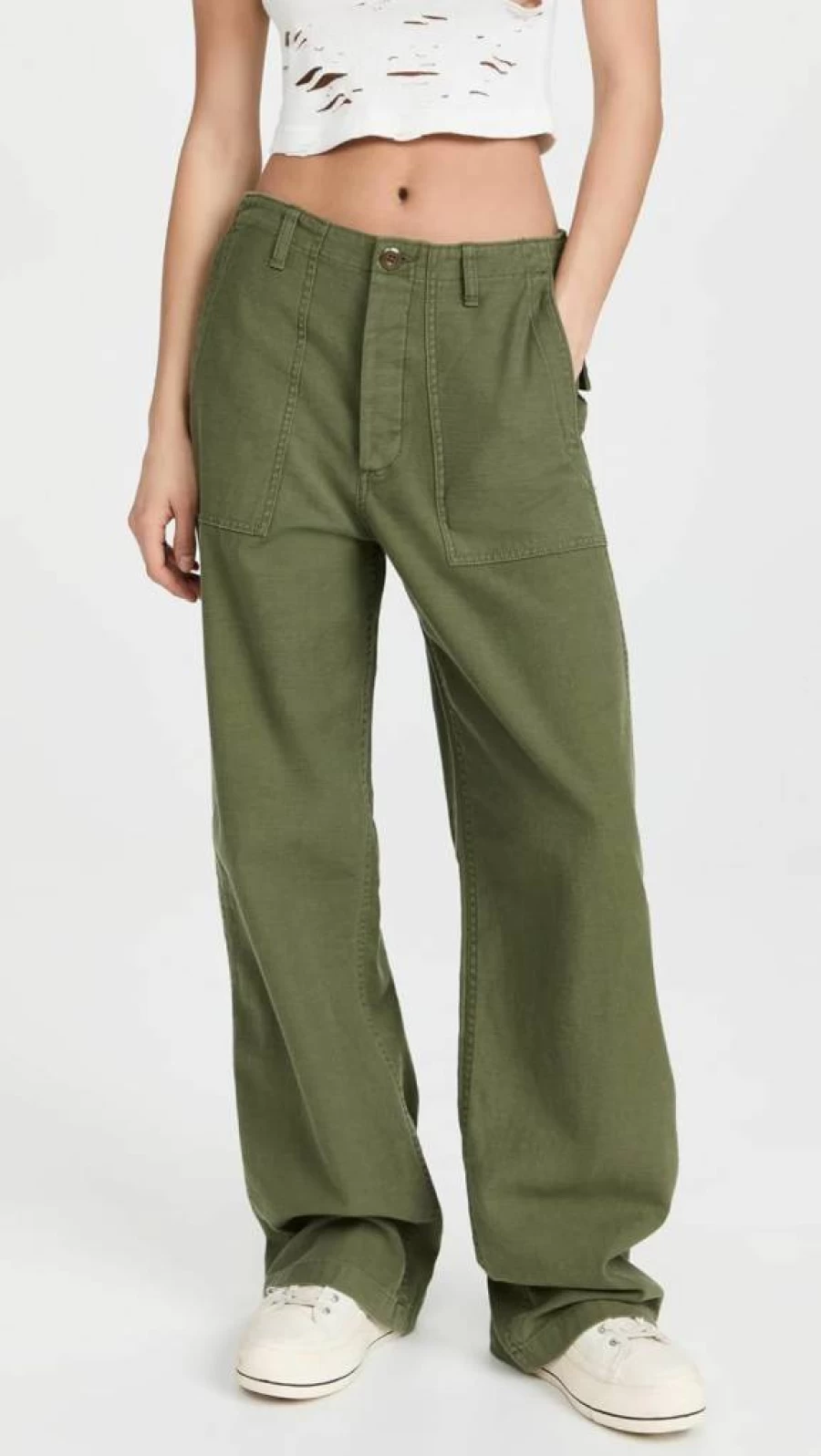 R13 Women's High-Waisted Wide Leg Utility Pants - Stylish Cargo Trousers with Pockets