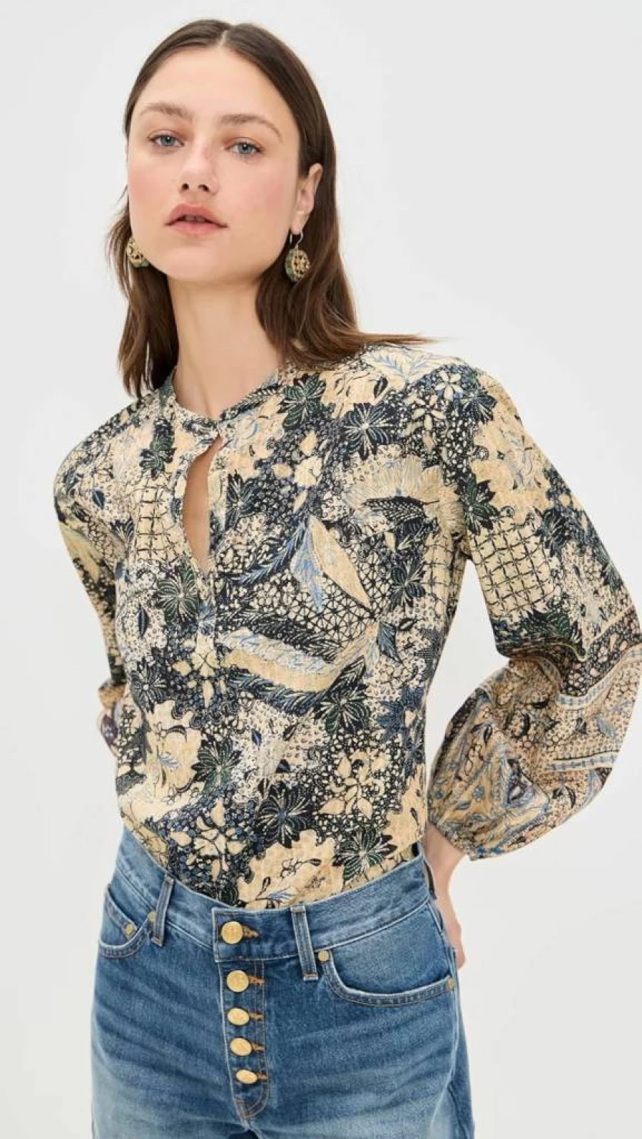 Ulla Johnson Women's Harlowe Blouse - Floral Printed Silk Top with Ruffled Sleeves